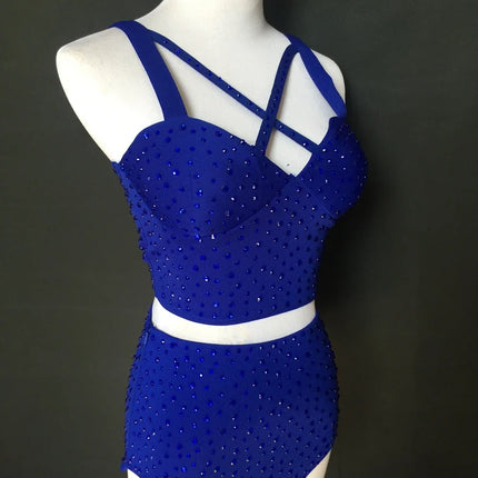 Sparkly Rhinestone Crop Top & High-Waisted Shorts Two-Piece Dance Costume Set
