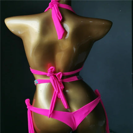 The Venus Vacation High-Waist Bikini – Classic Diamond Rhinestone Showgirl Set