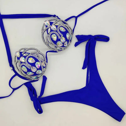 The Venus Vacation Hollow-Out Bikini – Diamond Lattice Showgirl Swim Set