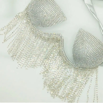 The Stardust Tassel Rhinestone Bikini Set – Luxury Stage & Showgirl Fringe Swimwear