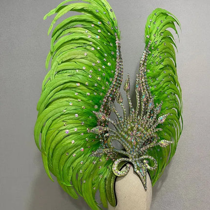 The Stardust Vertigo – Emerald Green Feathered Carnival & Samba Headdress