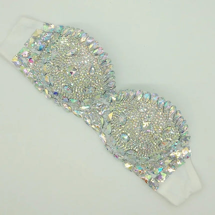 Crystal Rhinestone Diamond Bikini Showgirl Bra Set – Glamour Stage Performance Costume