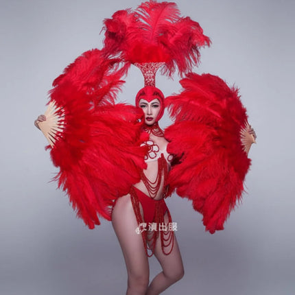 Ostrich Feather Headdress & Pearl Suit Stage Costume Set