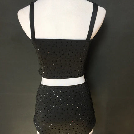 Sparkly Rhinestone Crop Top & High-Waisted Shorts Two-Piece Dance Costume Set