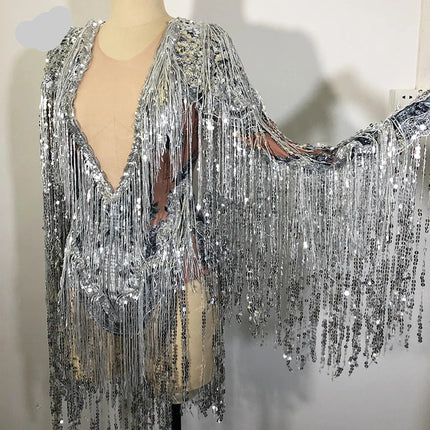 Sparkly Sequins Fringe Bodysuit Women's Sexy Dancer Show Leotard