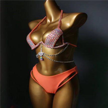 The Venus Vacation Classic Crystal Bikini – Ultra-Glam Rhinestone Showgirl Swim Set