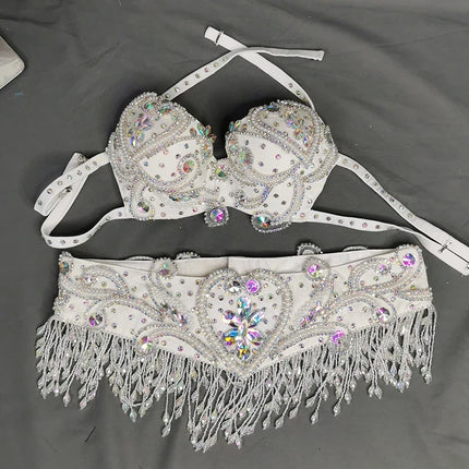 The Stardust Oasis Sirena – Deluxe Crystal & Beaded Belly Dance Bra & Belt 2-Piece Costume Set