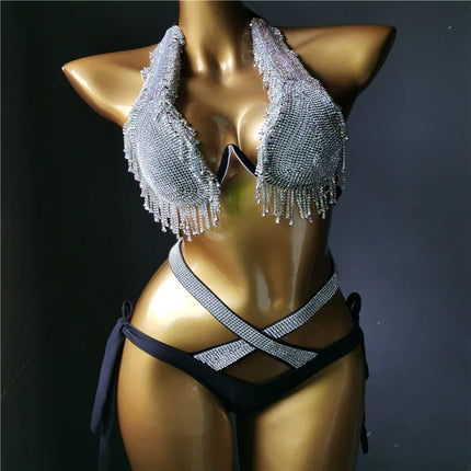 The Venus Vacation Classic Diamond Bikini – Heavy Shimmer Showgirl Swim Set