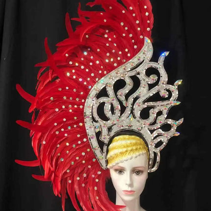 The Stardust Samba Radiance – Elegant Feathered Stage & Carnival Headdress