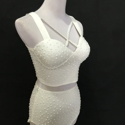 Sparkly Rhinestone Crop Top & High-Waisted Shorts Two-Piece Dance Costume Set