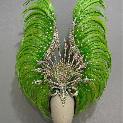 The Stardust Vertigo – Emerald Green Feathered Carnival & Samba Headdress