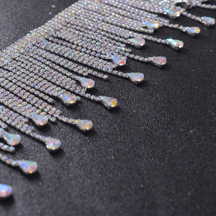 5YDS Crystal AB Rhinestone Fringe Trim 3.1" Tassel Applique Sew-On Stage Costume Border