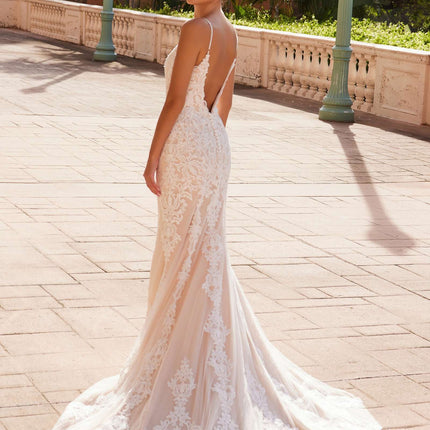 Nox Anabel H494 Spaghetti Strap V-Neckline Long Lace Wedding Gown
