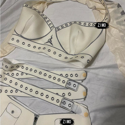 White Cyber Military Commander Bodysuit & Harness Set Men's & Women's Stage Dance Costume