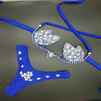 Luxury Rhinestone Cut-Out Leotard – Shimmering Crystal Stage Bodysuit & Harness Costume for GoGo Dancers, Circus Acts & Raves