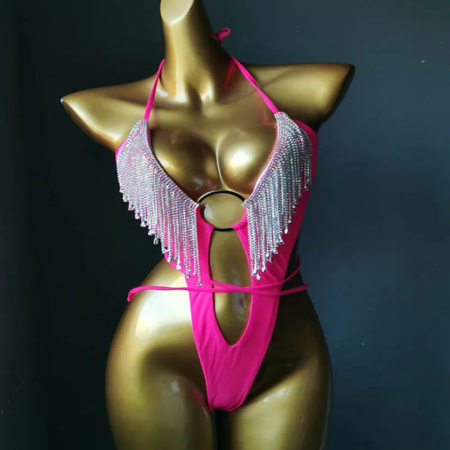 The Venus Vacation Tassel Bikini – Luxe Rhinestone Fringe Showgirl Set