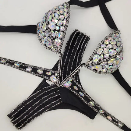 Luxury V-Neck Rhinestone Set – Shimmering Crystal Push-Up Costume Suit for Clubs & Festivals