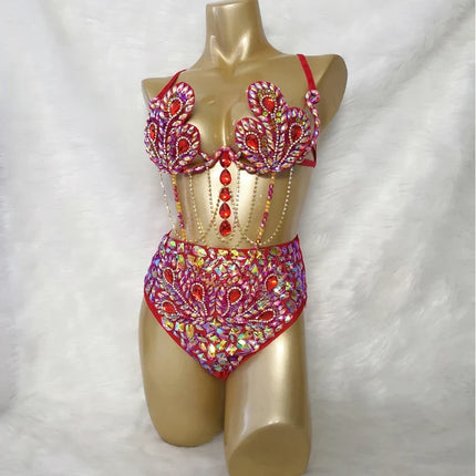 Sparkly Samba Carnival Stone Wire Bra & High-Waisted Bottom Two-Piece Costume Set