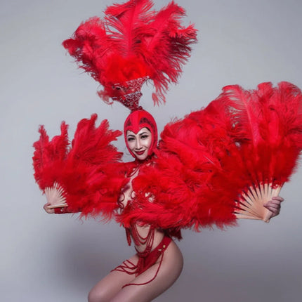 Ostrich Feather Headdress & Pearl Suit Stage Costume Set