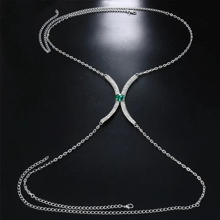 Luxury Rhinestone U-Shape Chest Chain – Shimmering Water Drop Pendant Bikini Bra Body Jewelry for Festivals & Beachwear