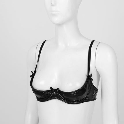 Patent Leather Underwired Open-Cup Bra