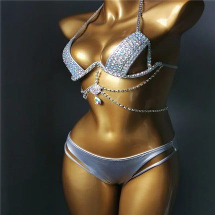 The Venus Vacation Classic Crystal Bikini – Ultra-Glam Rhinestone Showgirl Swim Set