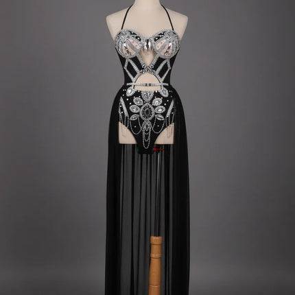 The Stardust Empress Royale – Sparkly Cutout Siamese Singer Jumpsuit & Cloak Set