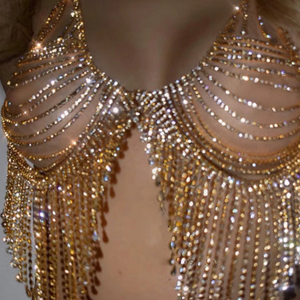 Dazzling Crystal Bra Chain & Thong Bikini Body Jewelry Set