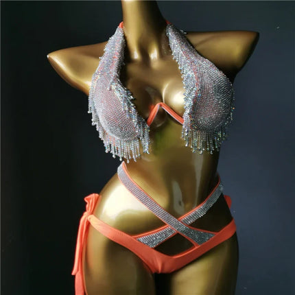 The Venus Vacation Classic Diamond Bikini – Heavy Shimmer Showgirl Swim Set