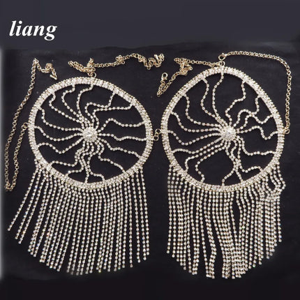 Dazzling Three-Point Thong Bra & Belly Chain Bikini Body Jewelry Set