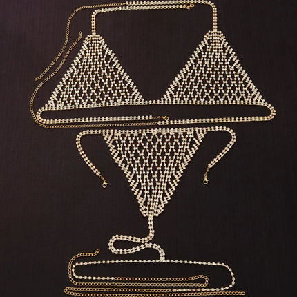 Luxury Rhinestone Grid Body Chain Set – Shimmering Crystal Mesh Bra & Thong Harness Set for Raves, Festivals & Exotic Clubwear
