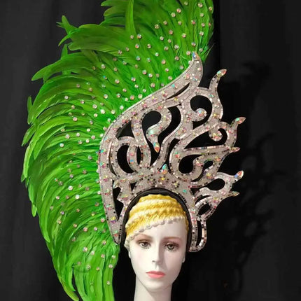 The Stardust Samba Radiance – Elegant Feathered Stage & Carnival Headdress