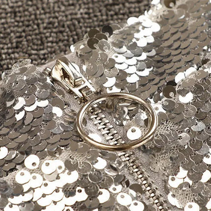 Sparkly Sequin High-Waisted O-Ring Zip Bodycon Shorts Stage Costume