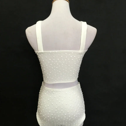 Sparkly Rhinestone Crop Top & High-Waisted Shorts Two-Piece Dance Costume Set