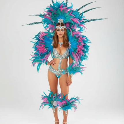 The Stardust Empress Royale – Deluxe Feathers & Crystal Bikini Samba Performance Costume Set