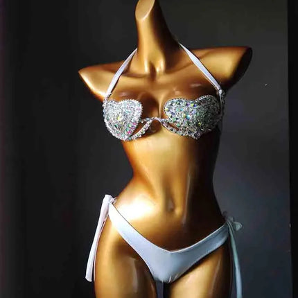 The Venus Vacation Deep-V Bikini – Luxe Rhinestone Embellished Showgirl Swim Set