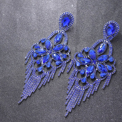 Sparkly Glass Crystal Statement Drop Earrings Stage Performance Jewelry