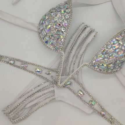 Luxury V-Neck Rhinestone Set – Shimmering Crystal Push-Up Costume Suit for Clubs & Festivals