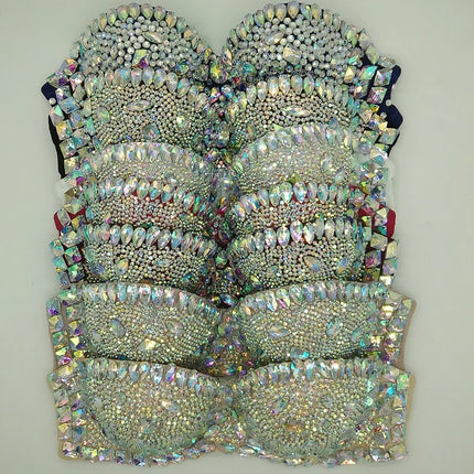 Crystal Rhinestone Diamond Bikini Showgirl Bra Set – Glamour Stage Performance Costume