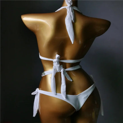 The Venus Vacation High-Waist Bikini – Classic Diamond Rhinestone Showgirl Set