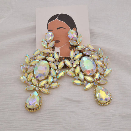 Oversized 4.7" Glass Gemstone Statement Drop Earrings Drag Queen Stage Jewelry