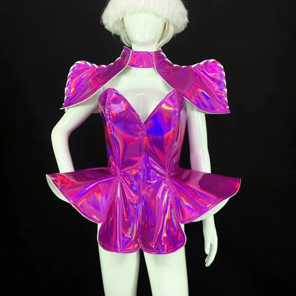 Laser Stage Costume Nightclub DJ Singer Future Technology Performance Clothes Leather Irregular Bodysuit Dress Show Rave Outfits