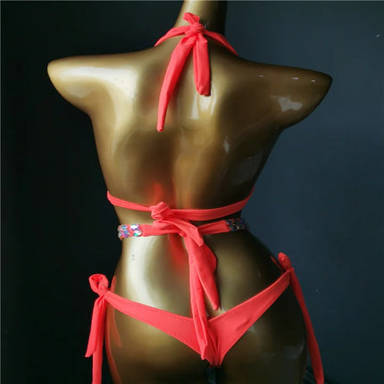 The Venus Vacation High-Waist Bikini – Classic Diamond Rhinestone Showgirl Set