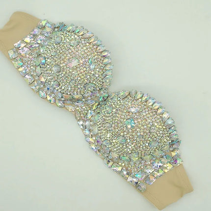 Premium All-Over Rhinestone Glamour Set – High-Brilliance Crystal Costume Top & Belt Set for Showgirls, GoGo Dancers & Raves