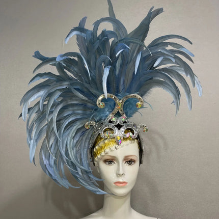 The Stardust Mirage – Exquisite Blue Feathered Samba Carnival Headdress