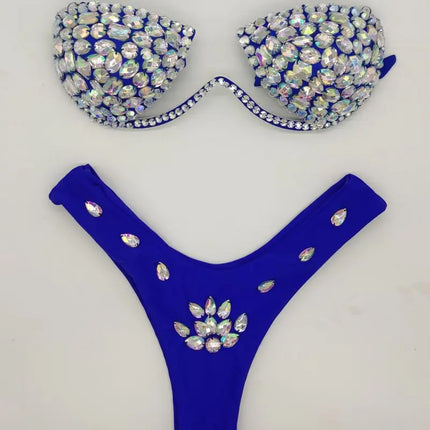 Luxury Rhinestone Performance Bikini Set – Shimmering Crystal Push-Up Stage Costume & Bling Two-Piece for GoGo Dancers, Festivals & Raves