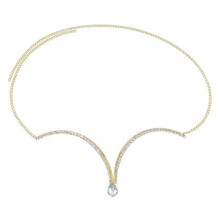 Luxury Rhinestone U-Shape Chest Chain – Shimmering Water Drop Pendant Bikini Bra Body Jewelry for Festivals & Beachwear