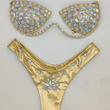 Luxury Rhinestone Performance Bikini Set – Shimmering Crystal Push-Up Stage Costume & Bling Two-Piece for GoGo Dancers, Festivals & Raves