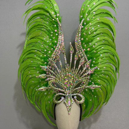 The Stardust Vertigo – Emerald Green Feathered Carnival & Samba Headdress