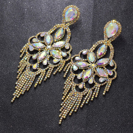 Sparkly Glass Crystal Statement Drop Earrings Stage Performance Jewelry